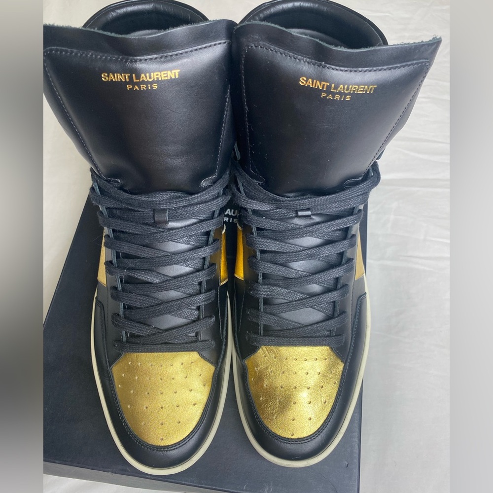 Saint Laurent SL 10h Black Gold High Top Trainer Sneaker Court EU 46 US 13 - Picture 6 of 16